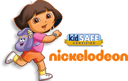 Dora a Aventureira com logos Nickelodeon e certificação kidSAFE