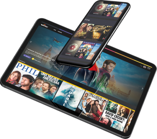 Interface do app Watch em tablet e smartphone