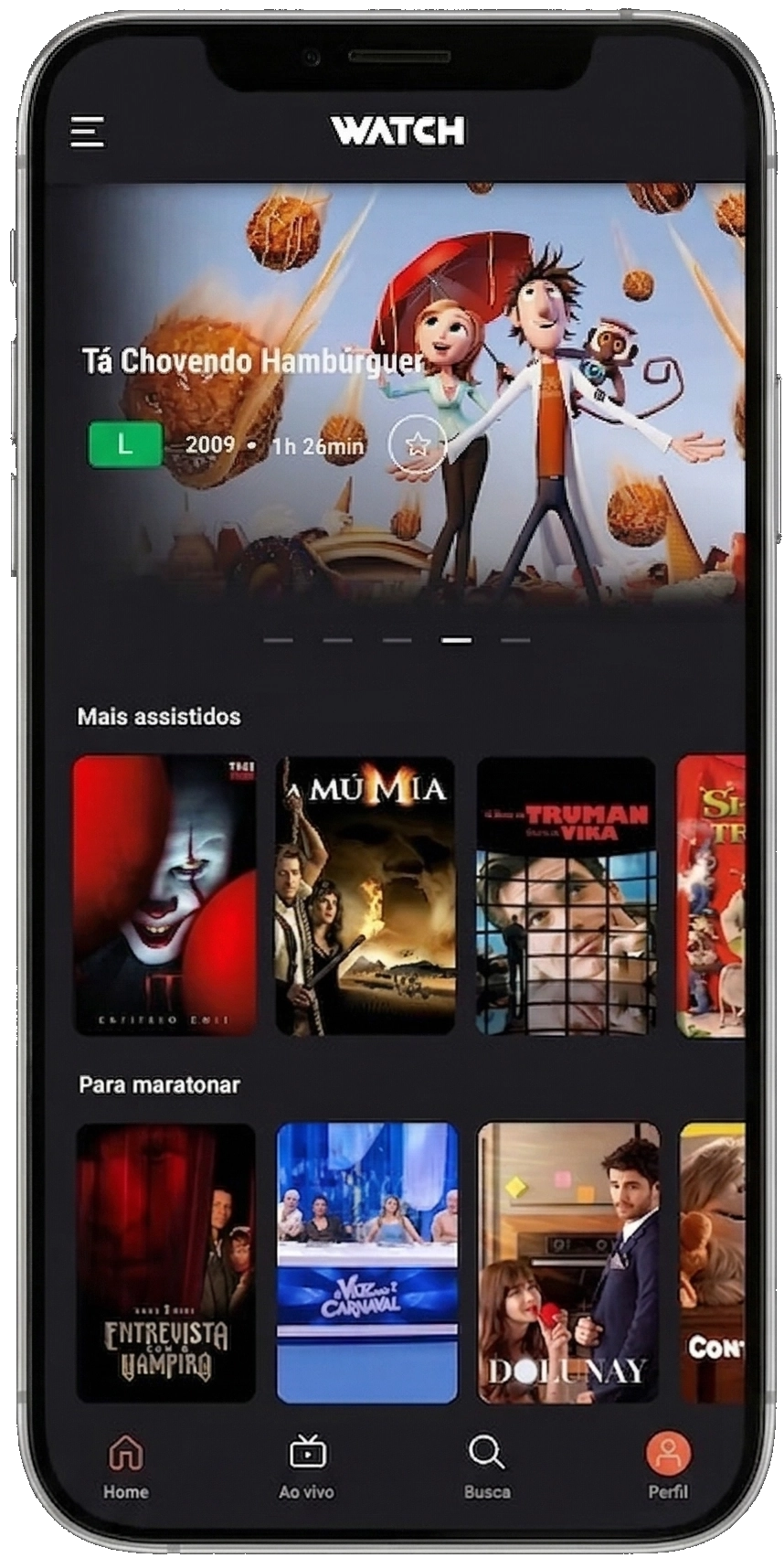 Tela de login do aplicativo Watch no celular
