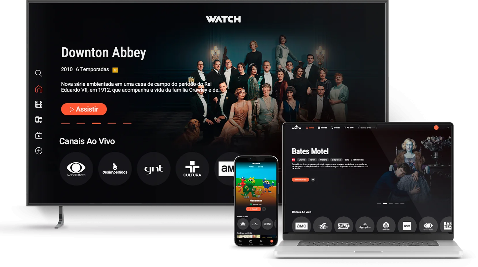Watch em vários dispositivos — celular, tablet, notebook e monitor